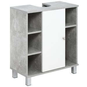 Dulapior Subchiuveta cu Decupare in forma de U si 6 Etajere din Lemn, 60x30x68cm - Alb/Gri - Img 1
