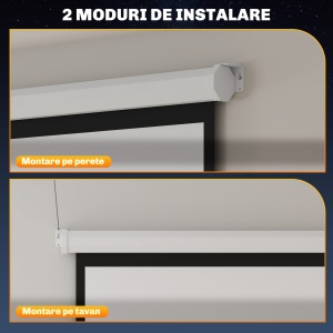 Ecran de Proiecție 120 Inch Format 1:1, Ecran Rulabil cu Unghi de 160° și Montare pe Tavan sau Perete, 223x8x223 cm, Alb - Img 7