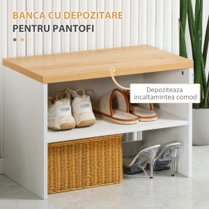 Entryway Organizer with Shoe Bench, Shoe Rack, Hall Tree with 4 Hooks, Coat Rack for Hallway, White and Natural - Img 6