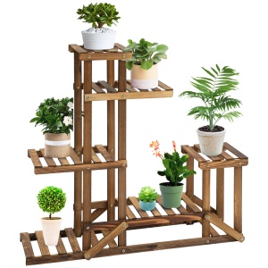 Etajera Suport Plante Asimetrica cu 6 Niveluri pentru Gradina si Casa, din Lemn, 95x28x96.5 cm - Img 1