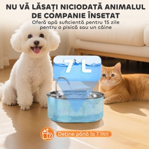 Fântână pentru Pisici 7L cu LED, 32x22.1x22.3 cm Argintiu - Img 6