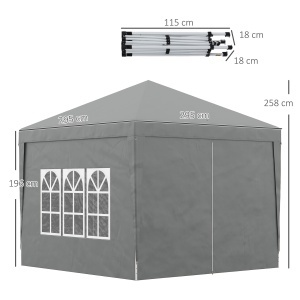 Foișor de Exterior 3x3 m Pliabil cu 4 Panouri Laterale, din Oțel și Material Oxford, Gri Deschis - Img 3