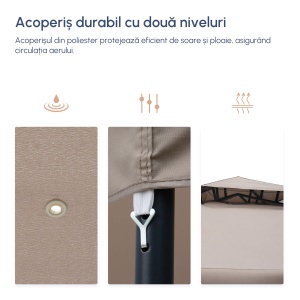 Foisor de Gradina cu Plasa de Tantari din Metal si Poliester 294x294cm - Img 6