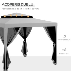 Foisor de Gradina cu Plasa de Tantari, Foisor 3x3 m cu Acoperis Dublu si Cadru din Metal, Bej - Img 4