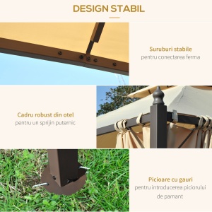 Foisor de Gradina Impermeabil 3 x 3m cu 4 Panouri Laterale Bej - Img 6