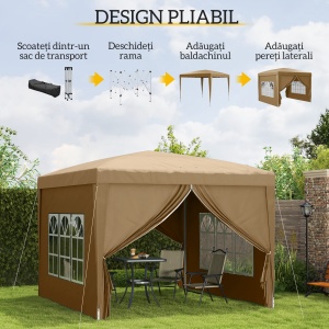Foisor de gradina pliabil din otel si tesatura Oxford cu funii si cuie incluse, 2,95x2,95x2,58 m, alb - Img 4