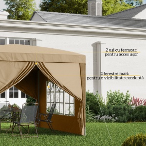 Foisor de gradina pliabil din otel si tesatura Oxford cu funii si cuie incluse, 2,95x2,95x2,58 m, alb - Img 7