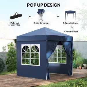 Foisor Pliabil 2x2 m con 4 Pereti Detasabili, Foisor de Gradina cu Sac pentru Transport din Poliester si Otel, Albastru - Img 4