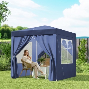 Foisor Pliabil 2x2 m con 4 Pereti Detasabili, Foisor de Gradina cu Sac pentru Transport din Poliester si Otel, Albastru - Img 8