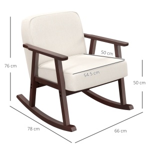 Fotoliu Balansoar pentru Interior din Material Efect In si Lemn cu Cotiere si Perne, 66x78x76 cm, Bej si Maro - Img 3