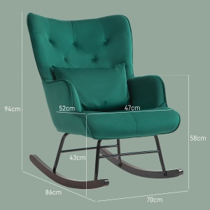 Fotoliu Balansoar Verde – Catifea cu Spatar inalt & Perna - Img 3