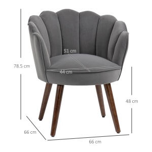 Fotoliu Captusit cu Spatar Tip Scoica si Picioare din Lemn, 66x66x78.5 cm, Gri inchis - Img 3