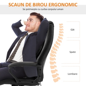 Fotoliu de Birou cu Functie de Masaj Ergonomic si Dirigential din Piele Ecologica Neagra - Img 5