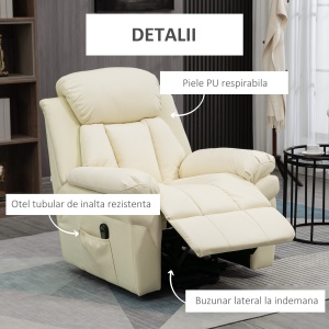 Fotoliu de Relaxare Electric, cu telecomanda si functii de inclinare - Crem - Img 6