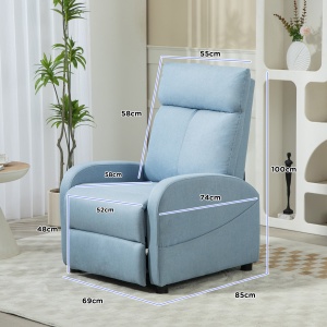 Fotoliu Rabatabil Manual cu Suport pentru Picioare din Material Textil cu Efect de In, 69x85x100 cm, Albastru - Img 3