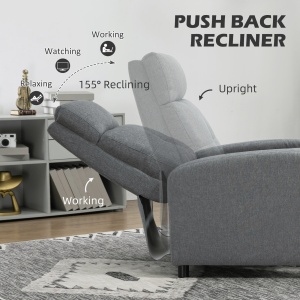 Fotoliu Reclinabil 155° max în Țesătură cu Efect de In Gri cu Suport pentru Picioare, 67x87x98 cm - Img 4