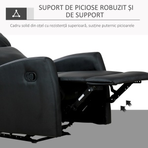 Fotoliu Relax Rabatabil Ergonomic Piele Sintetica 65 × 92 × 100cm, Negru - Img 6