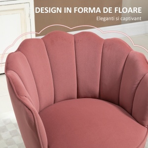 Fotoliu Scoica 66×66×78.5 cm – Catifea Roz cu Picioare Lemn - Img 4