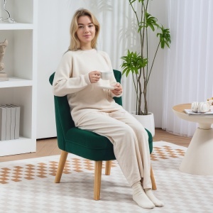 Fotoliu Verde cu sezut Catifea si Picioare Lemn - Img 2