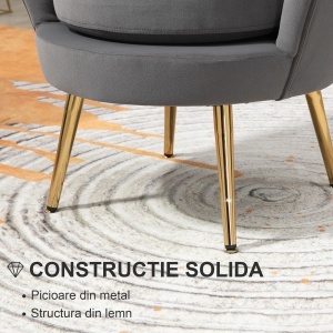 Fotoliu Vintage cu Design din Catifea Gri Fotoliu de Dormitor - Img 6