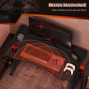 Gaming Desk, Masă Gaming cu Management Cabluri, Suport Pahare și Cârlig pentru Căști, Negru, 120×65×74,5 cm - Img 5