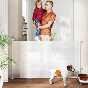 Gard Extensibil pentru Câini 0-140x86.5cm cu Blocare Automată Alb - Img 2