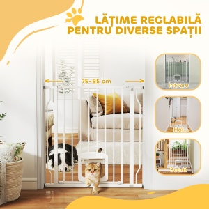 Gard Extensibil pentru Câini și Pisici cu Ușiță Integrată, Gard din Oțel și ABS, 75-85x2x76 cm, Alb - Img 4