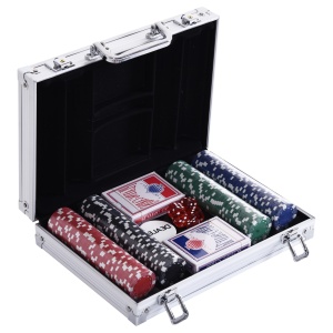 Geanta pentru Jocuri, Poker, 200 jetoane, din aluminiu, Argintiu