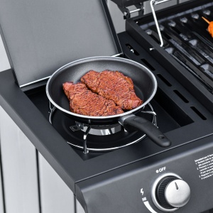 Gratar pe Gaz cu Capac, 7 Arzatoare de 20 kW in total si Arzator Lateral, Termometru, Raft si 2 Roti, 135x50x100cm Negru - Img 9