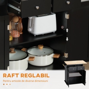 Insulă de Bucătărie cu Dulăpior, 2 Sertare și Suport pentru Condimente cu 3 Rafturi, 89x45x89,5 cm, Negru - Img 7