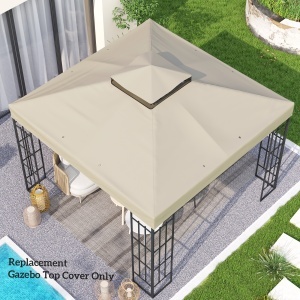 invelis de inlocuire pentru Pergola de Gradina cu Doua Nivele si Orificii de Drenaj, 300x300 cm, Alb Crem - Img 9