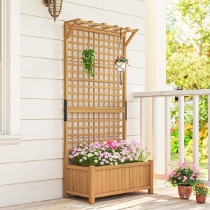 Jardinieră cu Spalier și Acoperiș, Cutie pentru Plante, Rezistentă la Intemperii, Lemn, 90 x 45 x 183 cm, Maro - Img 8