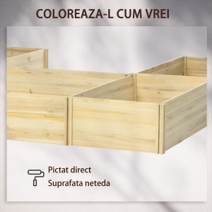 Jardiniera de Exterior 5 Piese modulare cu Fund Deschis din Lemn de Brad pentru Plante, Flori si Legume 230x230x28 cm, culoare Lemn natur - Img 5