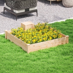 Jardinieră de Exterior cu Compostor și Bază Deschisă din Lemn de Brad, 123x123x25,5 cm, Lemn Natural - Img 2