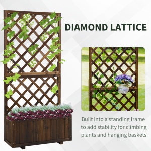 Jardinieră de Exterior cu Spalier, Grilaj pentru Plante Cățărătoare și Ghiveci, 72.5x31.5x149.5 cm, Lemn Natural - Img 4