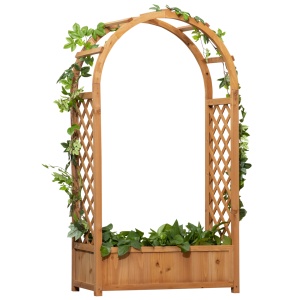 Jardiniera de Exterior din Lemn de Brad Maro cu Arc Decorativ si Grile pentru Plante Cataratoare, 83x36x152 cm - Img 1