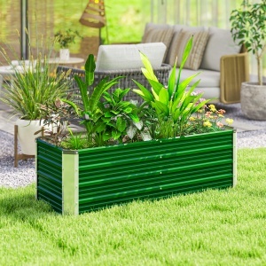 Jardinieră de grădină fără bază, cu 2 zone de cultivare, din oțel, 125x47x40 cm, verde - Img 7