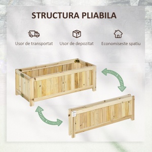 Jardiniera din Lemn Pliabila de Exterior , Inchisa ermetic cu Baza de Scurgere, 70x30x25cm - Img 4