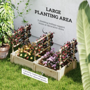 Jardinieră Înălțată din Lemn cu 3 Suporturi pentru Plante, 119x62,5x64 cm, Natural - Img 4