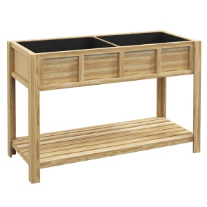 Jardinieră Înălțată din Lemn cu Raft Inferior, Separator, Găuri de Drenaj, 115x46x75 cm, Culoare Lemn - Img 1