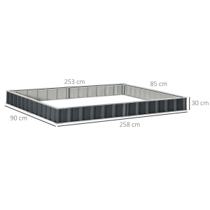 Jardinieră Modulară Fără Fund, Jardinieră Ridicată din Oțel pentru Plante și Ierburi, 258x90x30 cm, Gri Închis - Img 3