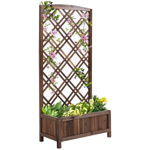 Jardinieră pentru Exterior din Lemn, Jardinieră cu Spalier pentru Plante Agățătoare, 60x30x122.5 cm, Maro - Img 1
