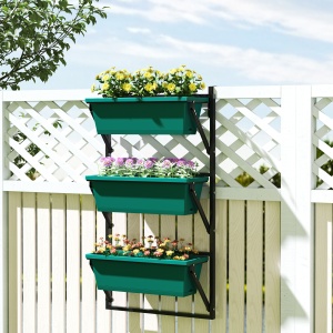 Jardinieră Verticală pentru Exterior cu 3 Niveluri și Ghivece cu Orificii de Drenaj, 56x42x100 cm, Verde - Img 2