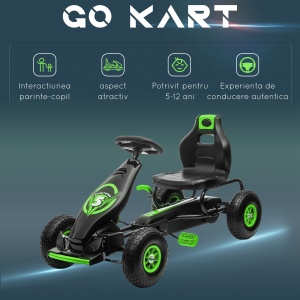 Kart cu Pedale pentru Copii 5-12 Ani cu Scaun Reglabil, din Metal și PP, 121x58x61 cm, Verde și Negru - Img 8