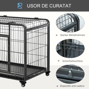 Kennel pentru Caini Pliabil Usa cu Blocare 4 Roti Fund Detasabil - Img 5