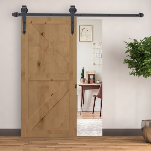 Kit pentru Ușă Culisantă, Șină pentru Ușă Culisantă Simplă cu Rolele Stil Rustic, 200x4x0,6 cm, Maro - Img 2