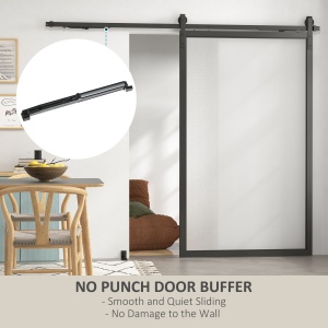 Kit pentru Ușă Glisantă cu Instalare fără Perforare pentru o Singură Ușă, Kit Modern pentru Ușă Glisantă, 244x0.5x4 cm, Negru - Img 4