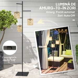 Lampă de Exterior Solară cu 3 Lumini în Stil Boho cu Bază Pătrată, 45x45x178 cm, Negru - Img 6
