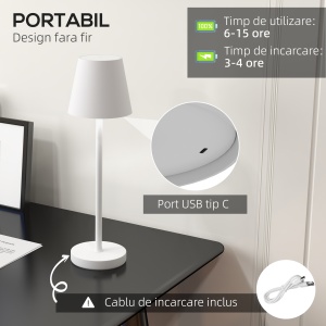Lampă de Masă cu 3 Lumini Albe, Lampă Portabilă Modernă cu Cablu Inclus, Ø11,2x36,5 cm, Alb - Img 4