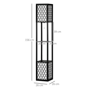 Lampa de podea coloana din MDF si plastic PP cu 2 rafturi, pentru camera de zi, studiu si dormitor, 26x26x156cm, alb si negru - Img 3